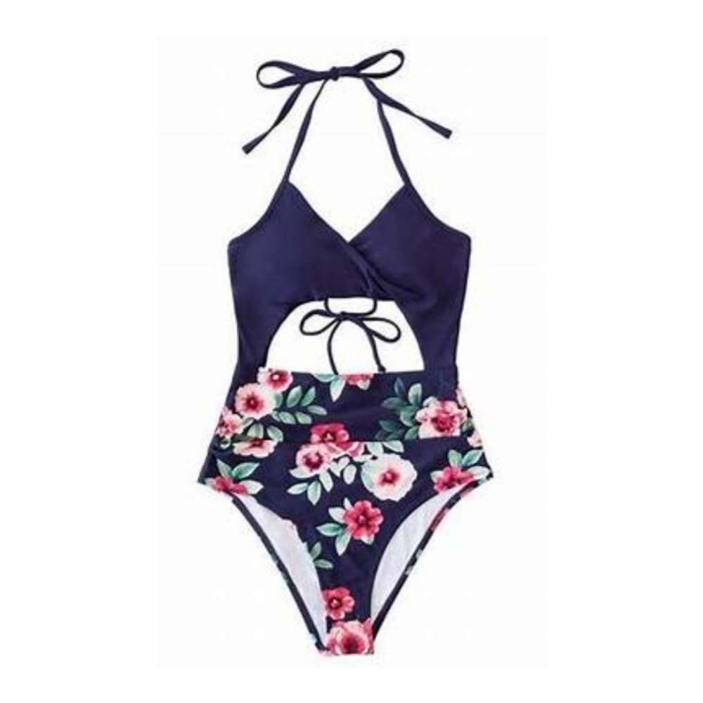 NWT Women's Cupshe One-Piece Swim XS Navy Floral